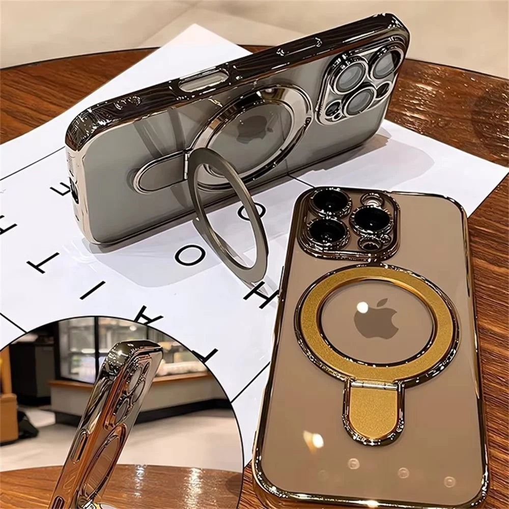 Clear Acrylic Magnetic Stand Case for iPhone 11-17 Pro Max