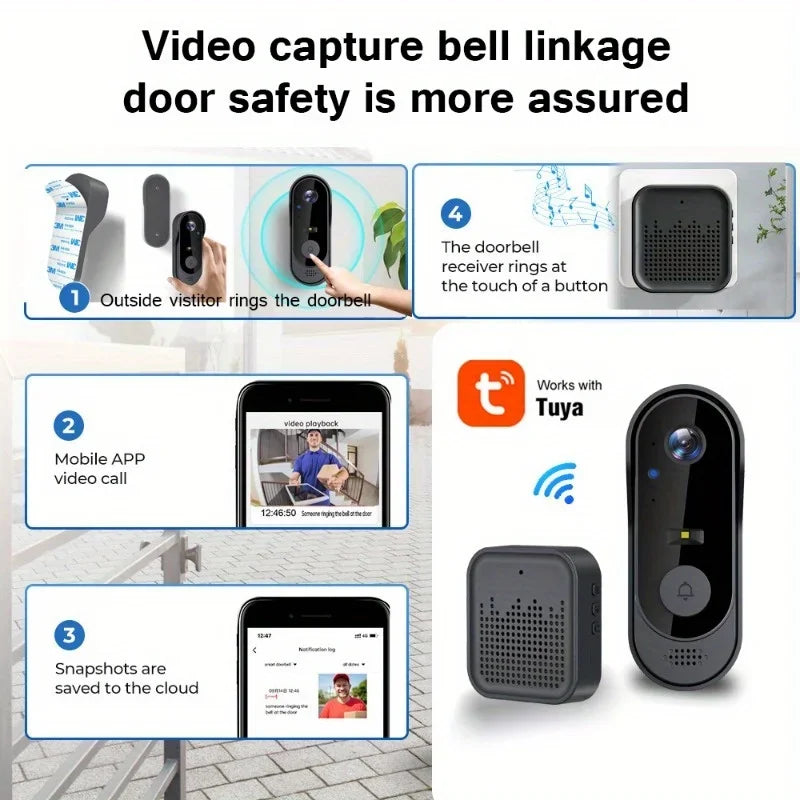 Tuya 1080P WiFi Smart Video Doorbell with Bidirectional Audio and Waterproof Camera