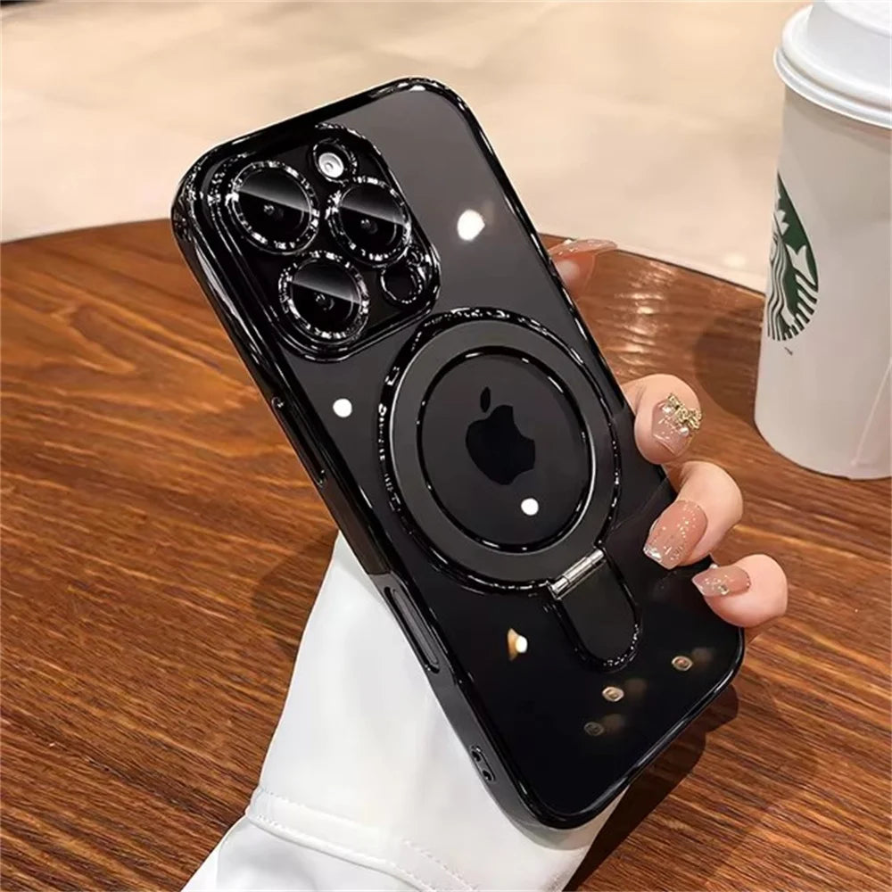Clear Acrylic Magnetic Stand Case for iPhone 11-17 Pro Max