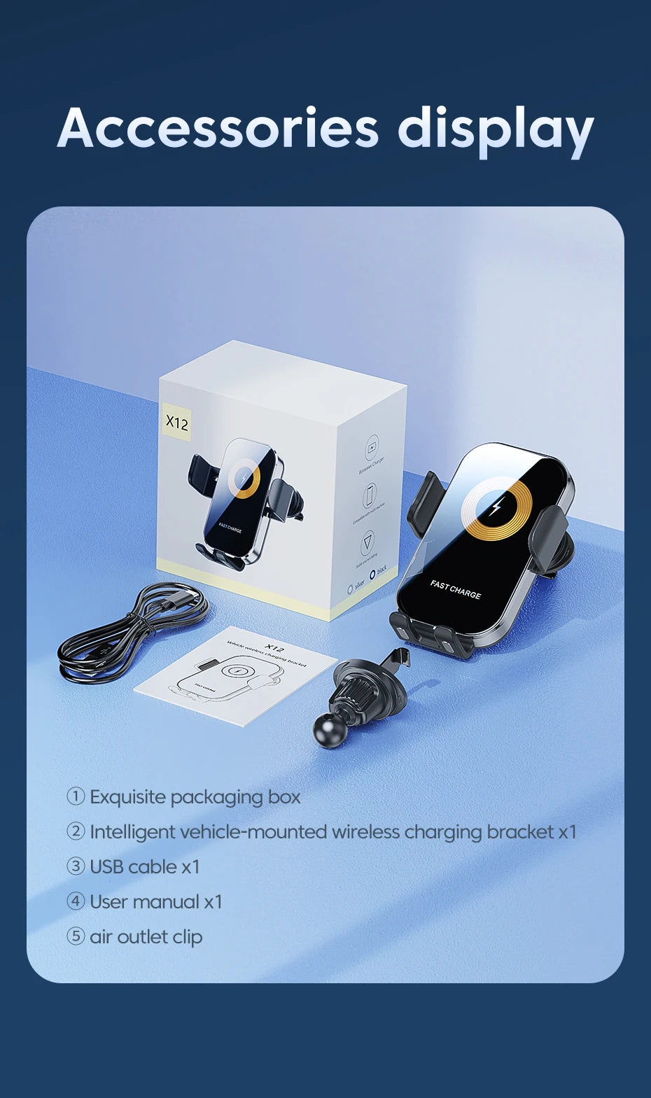 Zyvomart Intelligent Sensing 15W Fast Wireless Car Charger Mount Phone Holder
