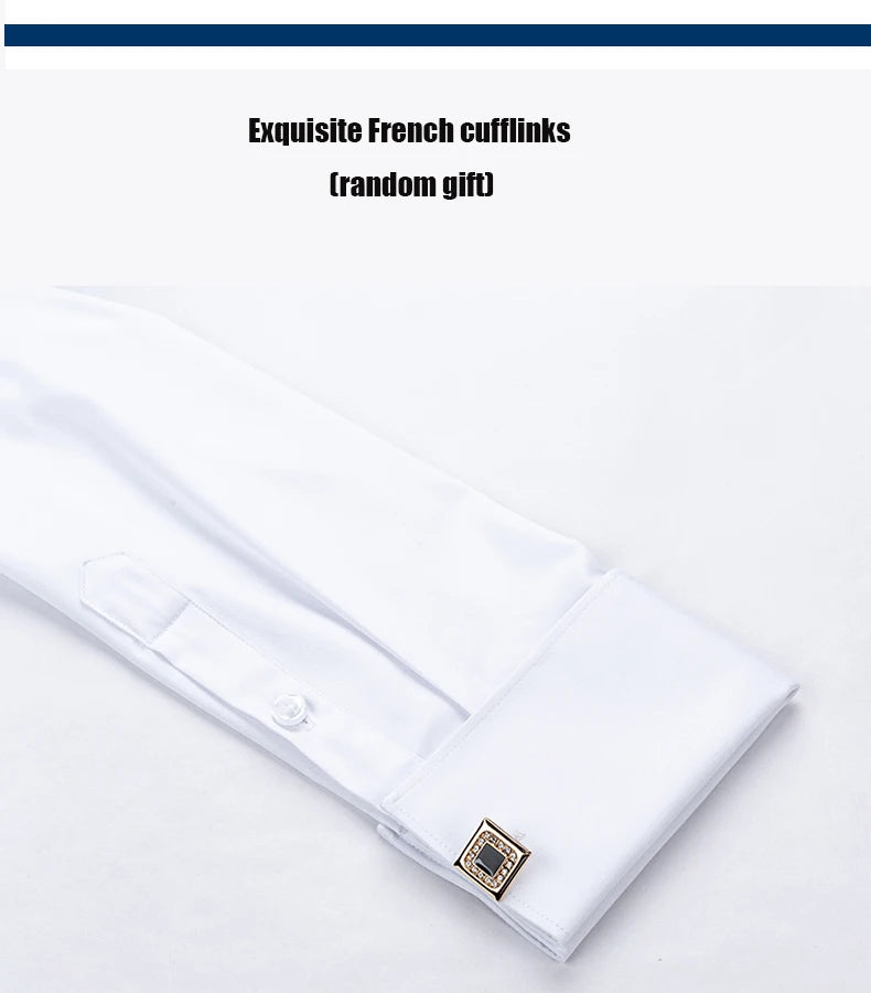 Zyvomart Men's Embroidered French Cufflinks Dress Shirt with Collar Pins
