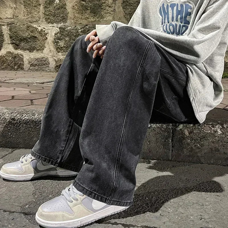 Zyvomart Men's Streetwear Loose Straight Wide Leg Jeans Korean Style Fashion