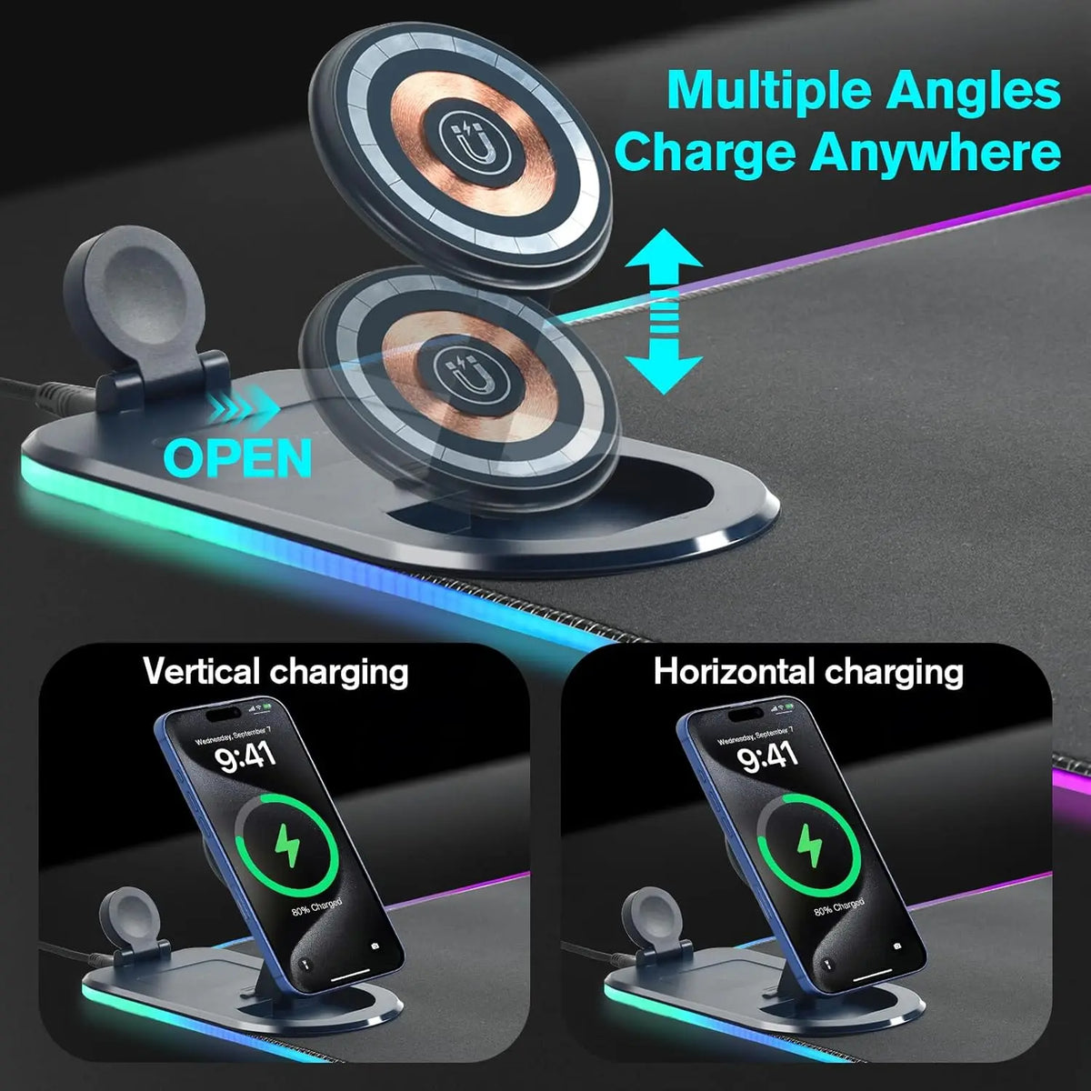 Zyvomart 3 in 1 RGB Gaming Mouse Pad with 15W Fast Wireless Charger Desk Mat