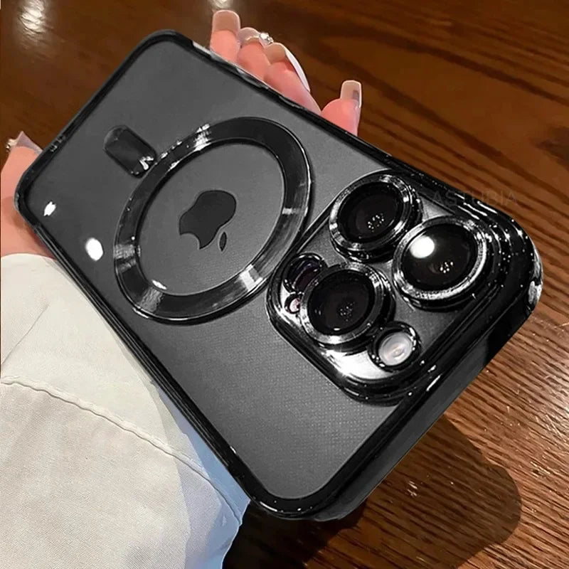Luxury Plating Magnetic Case for iPhone 11-17 Pro Max with Lens Protector