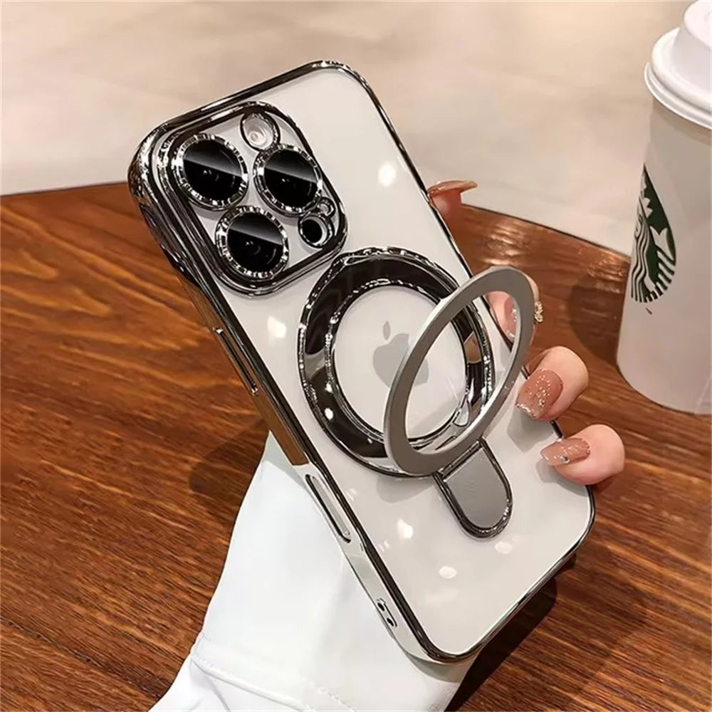Clear Acrylic Magnetic Stand Case for iPhone 11-17 Pro Max