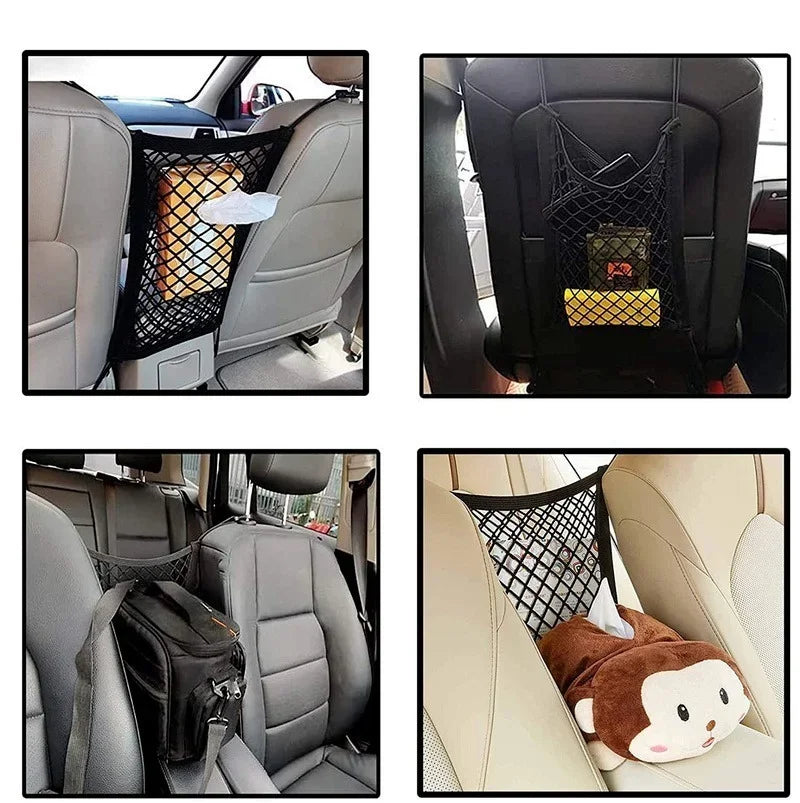 Zyvomart 3-Layer Elastic Mesh Car Storage Net Bag - Auto Interior Seat Organizer & Pet Barrier
