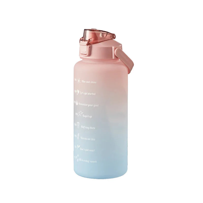 2L Large Capacity Sports Water Bottle with Straw and Time Marker
