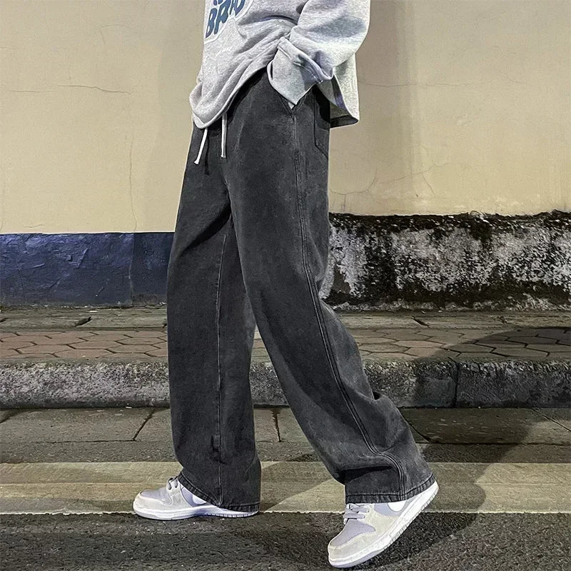 Zyvomart Men's Streetwear Loose Straight Wide Leg Jeans Korean Style Fashion