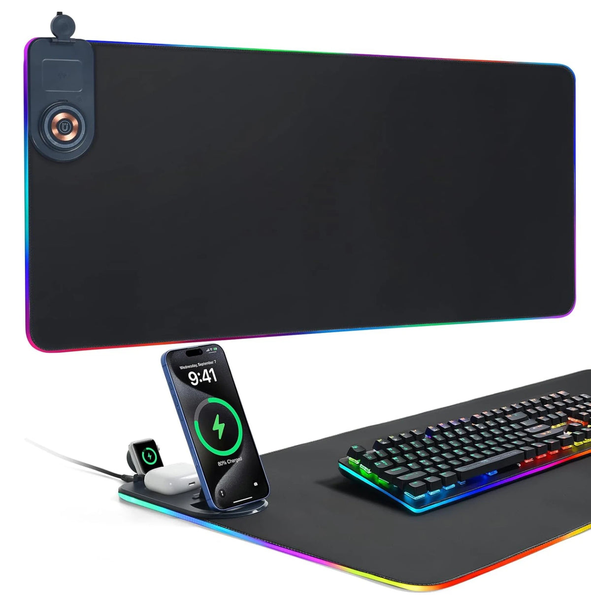 Zyvomart 3 in 1 RGB Gaming Mouse Pad with 15W Fast Wireless Charger Desk Mat