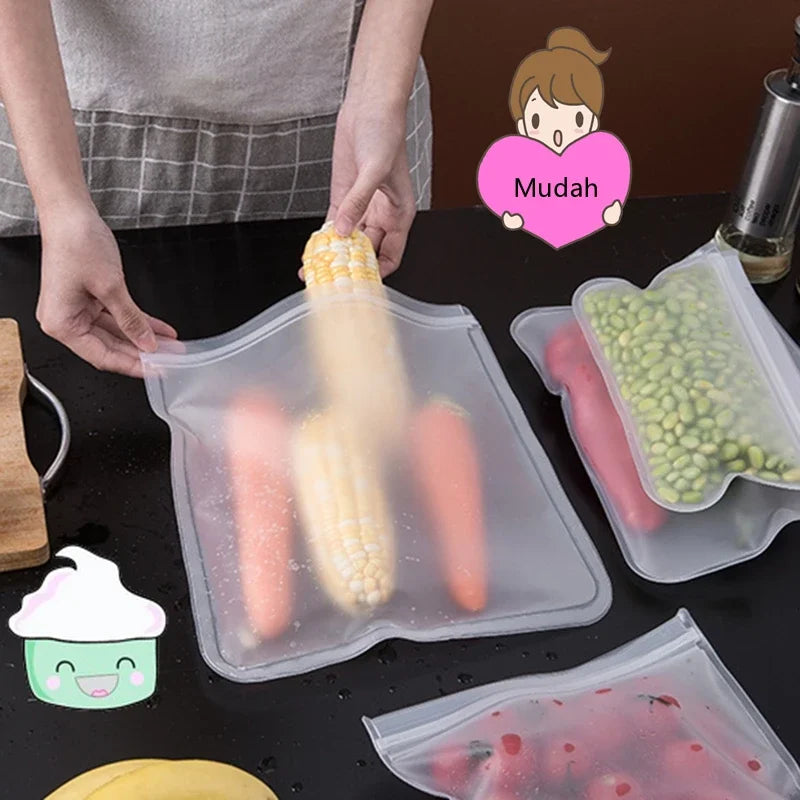 5-Piece Reusable Silicone Food Storage Bags for Refrigerator