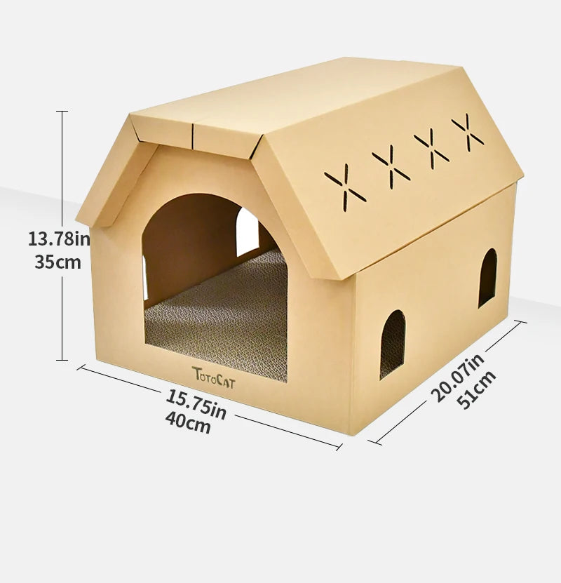 Zyvomart Indoor Cardboard Cat Scratcher Lounge & Paper Cat House with Scratch Pads