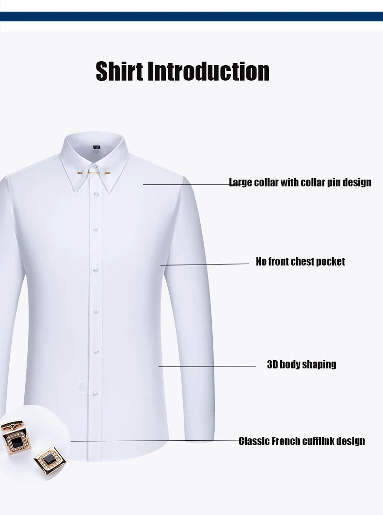 Zyvomart Men's Embroidered French Cufflinks Dress Shirt with Collar Pins
