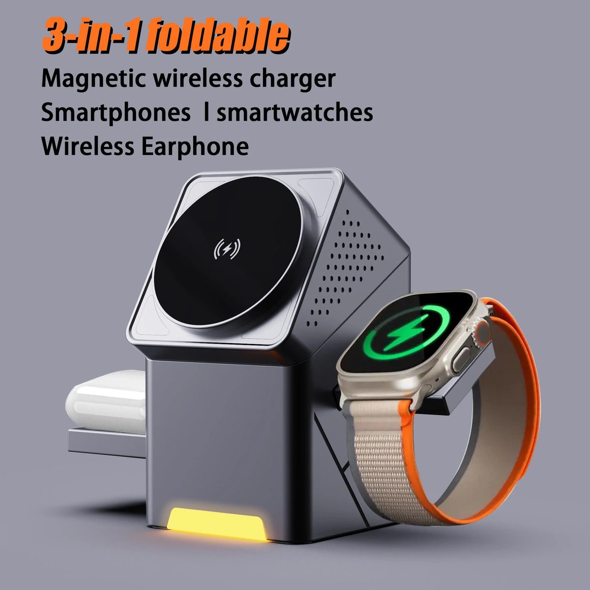 3-in-1 Wireless Charging Station with Auto-Rotating Stand