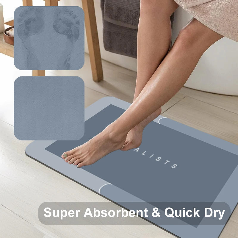 Super Absorbent Diatomite Bath Mat - Quick Dry Non-Slip Floor Rug