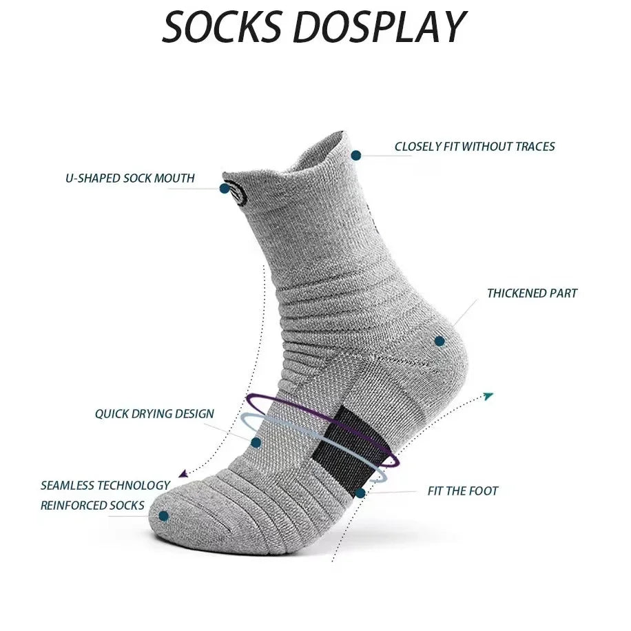Zyvomart 3Pairs Men's Compression Socks Breathable Basketball Sports Tube Stockings