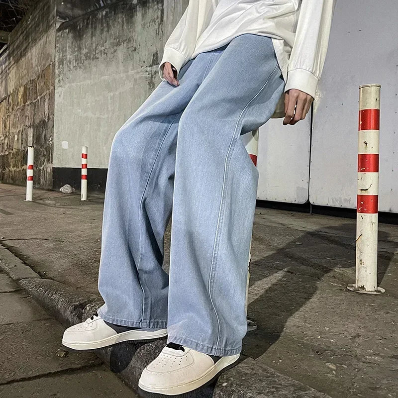 Zyvomart Men's Streetwear Loose Straight Wide Leg Jeans Korean Style Fashion