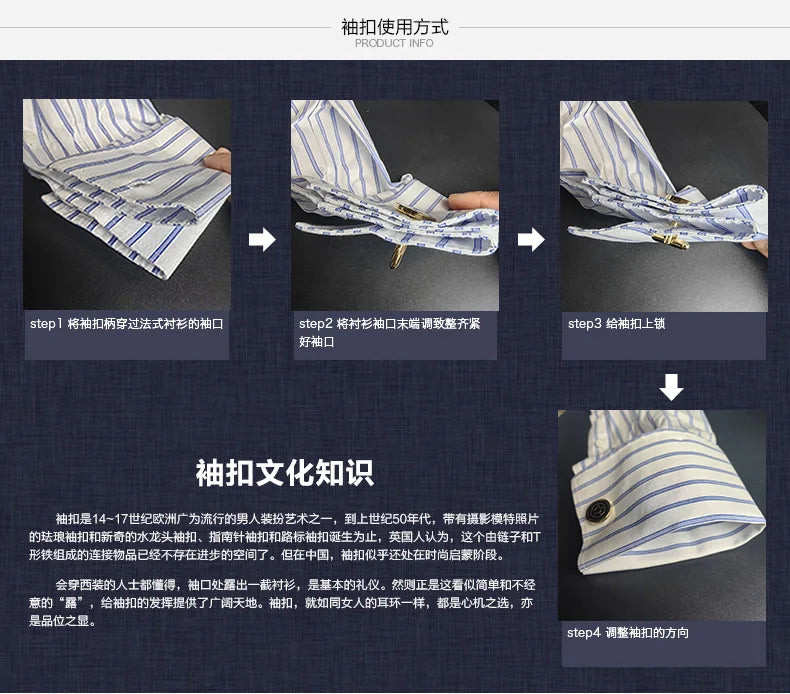 Zyvomart Men's Embroidered French Cufflinks Dress Shirt with Collar Pins