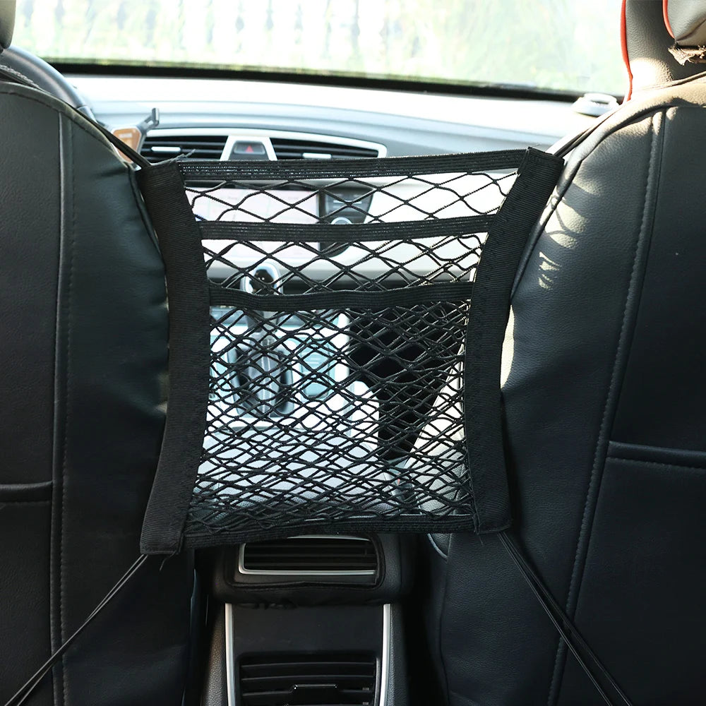 Zyvomart 3-Layer Elastic Mesh Car Storage Net Bag - Auto Interior Seat Organizer & Pet Barrier