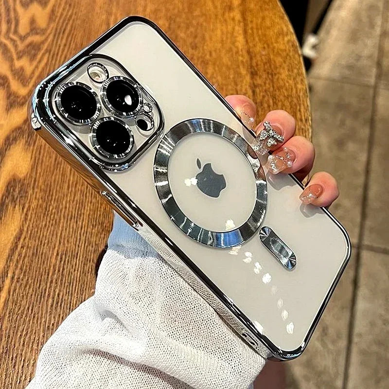 Luxury Plating Magnetic Case for iPhone 11-17 Pro Max with Lens Protector