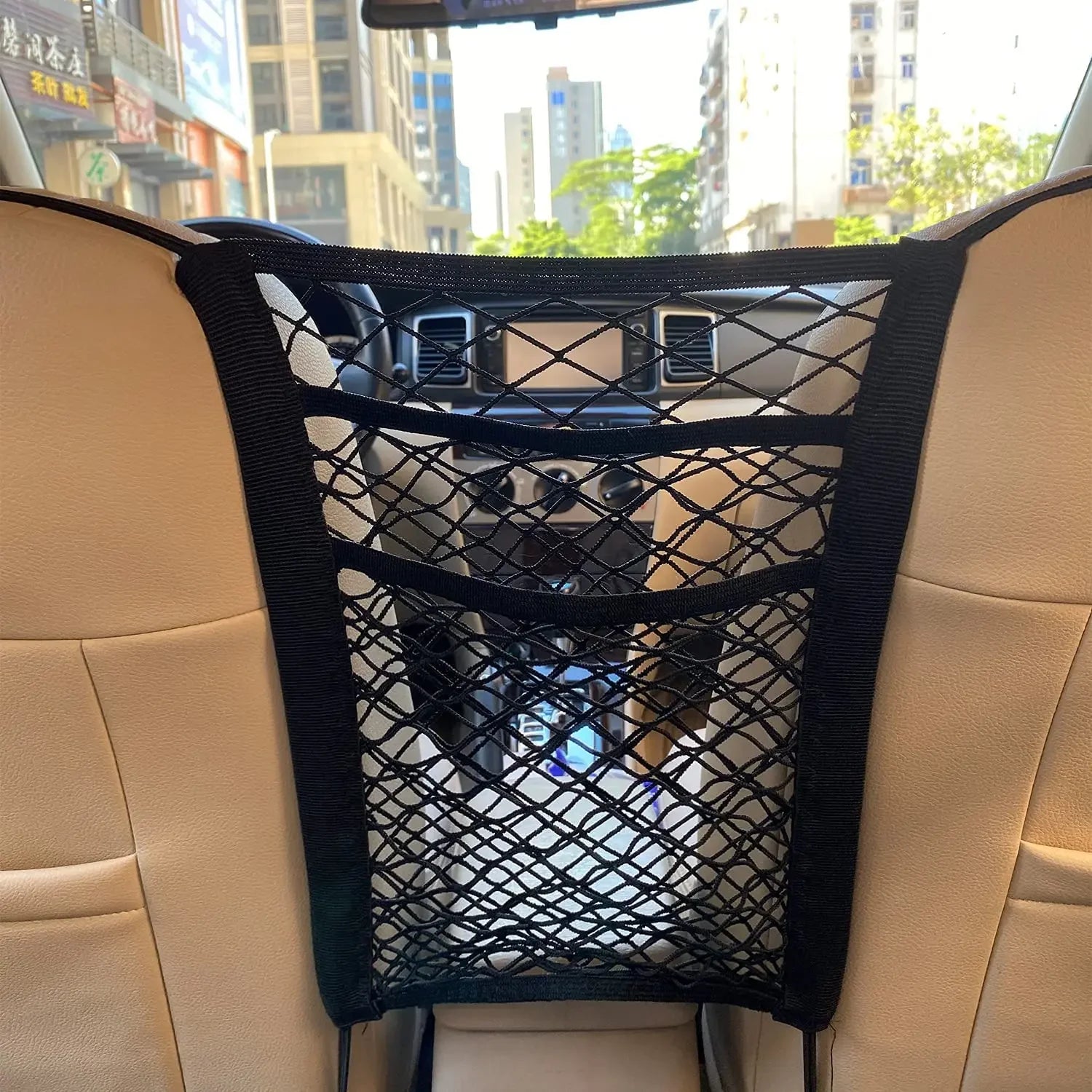 Zyvomart 3-Layer Elastic Mesh Car Storage Net Bag - Auto Interior Seat Organizer & Pet Barrier
