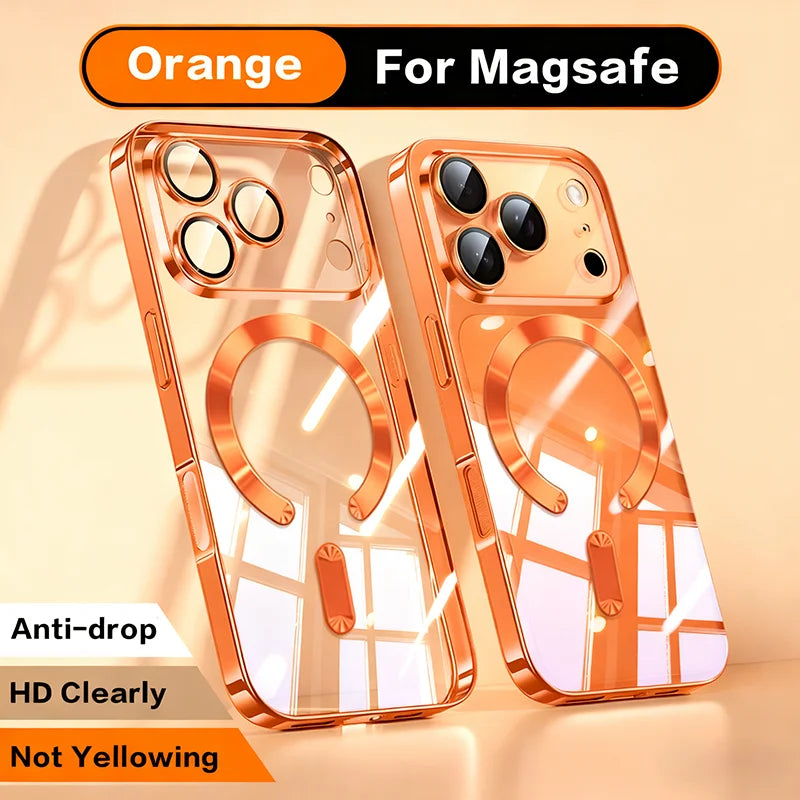 Zyvomart Luxury Orange Plating Magnetic Clear Case with Wireless Charging for iPhone