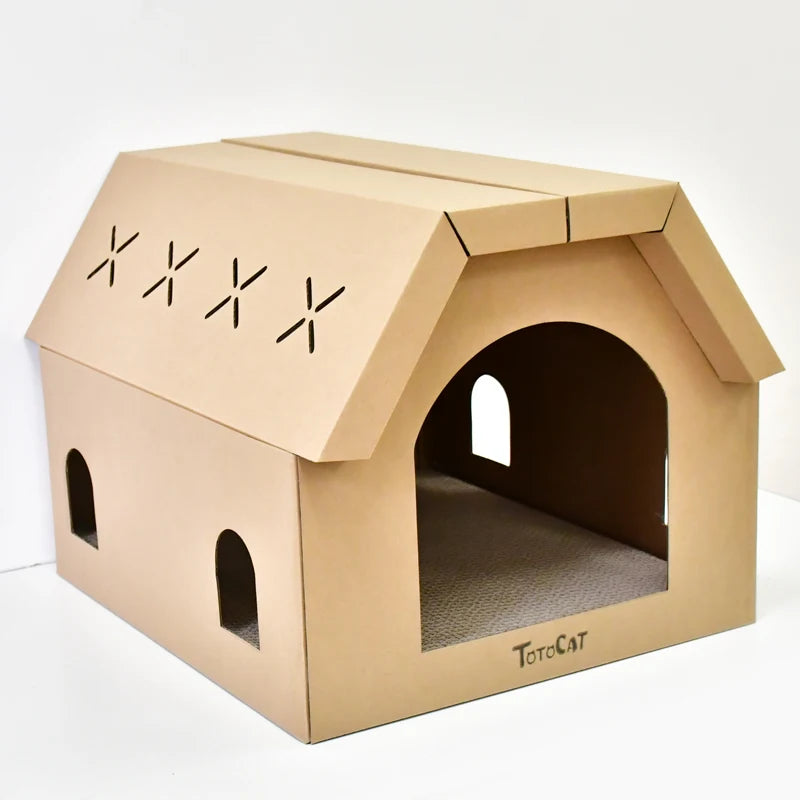 Zyvomart Indoor Cardboard Cat Scratcher Lounge & Paper Cat House with Scratch Pads