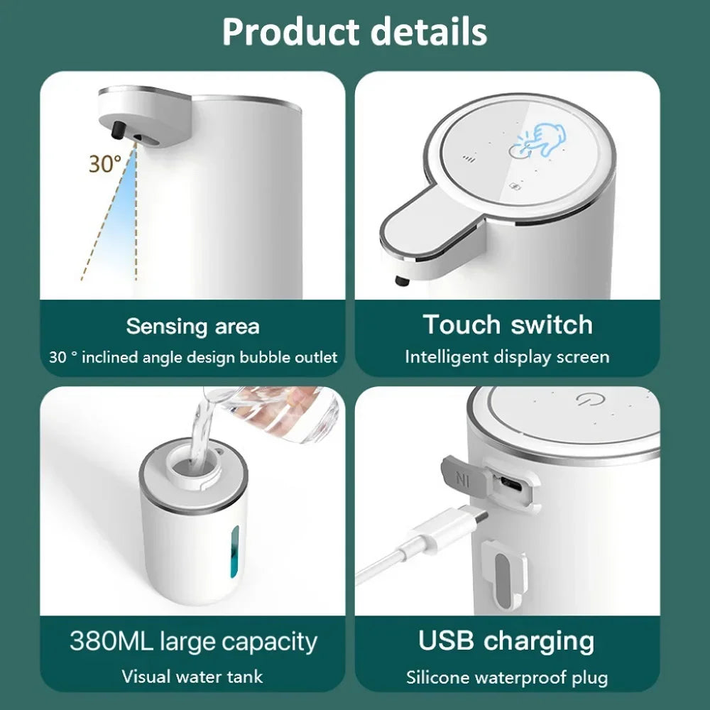 380ML Automatic Foam Soap Dispenser with USB Charging and Smart Sensor