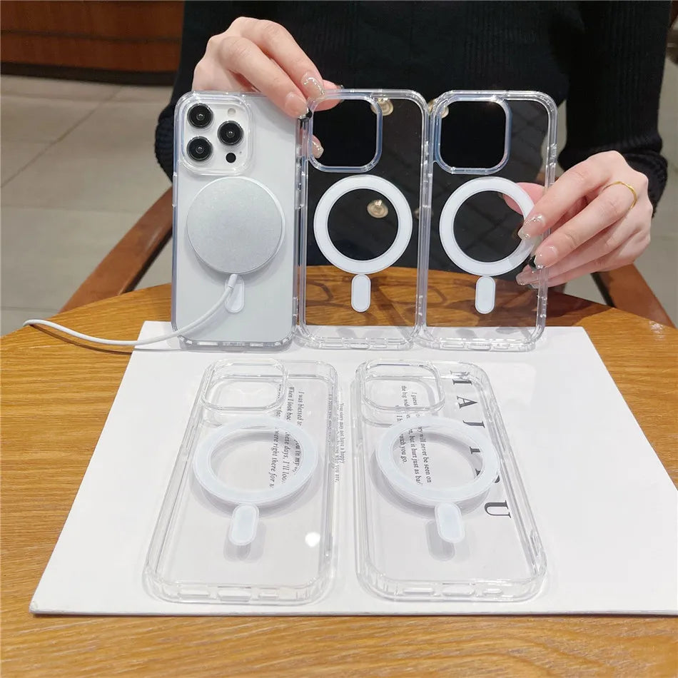 Zyvomart Ultra-Clear Magnetic Case with Shockproof Wireless Charging for iPhone