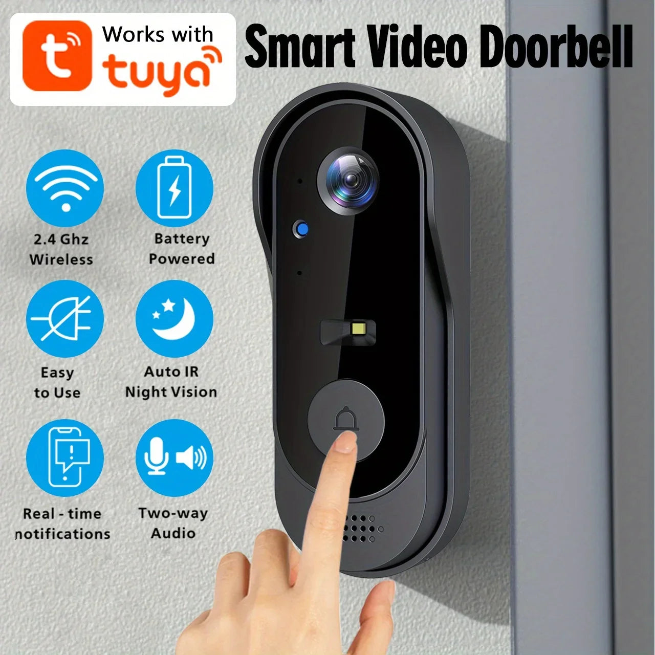 Tuya 1080P WiFi Smart Video Doorbell with Bidirectional Audio and Waterproof Camera