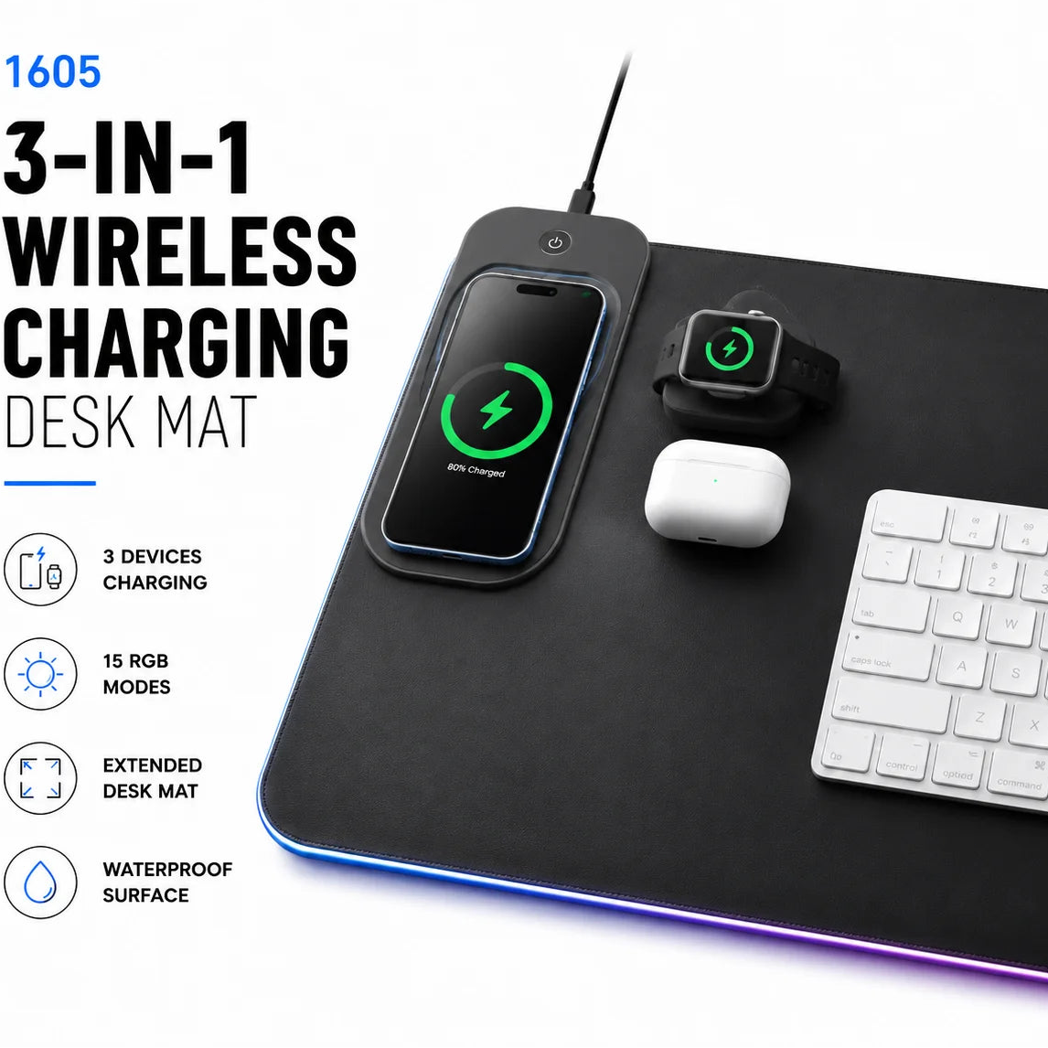 Zyvomart 3 in 1 RGB Gaming Mouse Pad with 15W Fast Wireless Charger Desk Mat