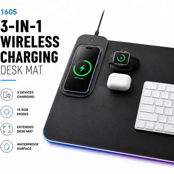 Zyvomart 3 in 1 RGB Gaming Mouse Pad with 15W Fast Wireless Charger Desk Mat