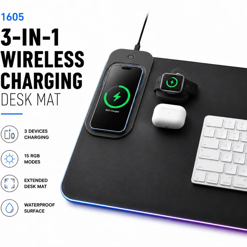 Zyvomart 3 in 1 RGB Gaming Mouse Pad with 15W Fast Wireless Charger Desk Mat