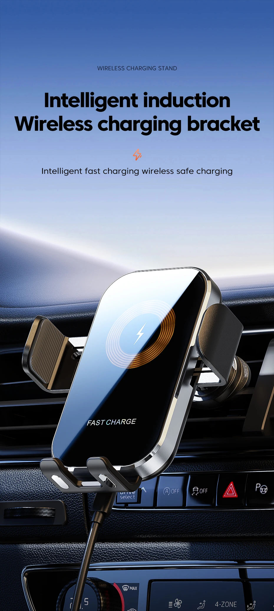Zyvomart Intelligent Sensing 15W Fast Wireless Car Charger Mount Phone Holder