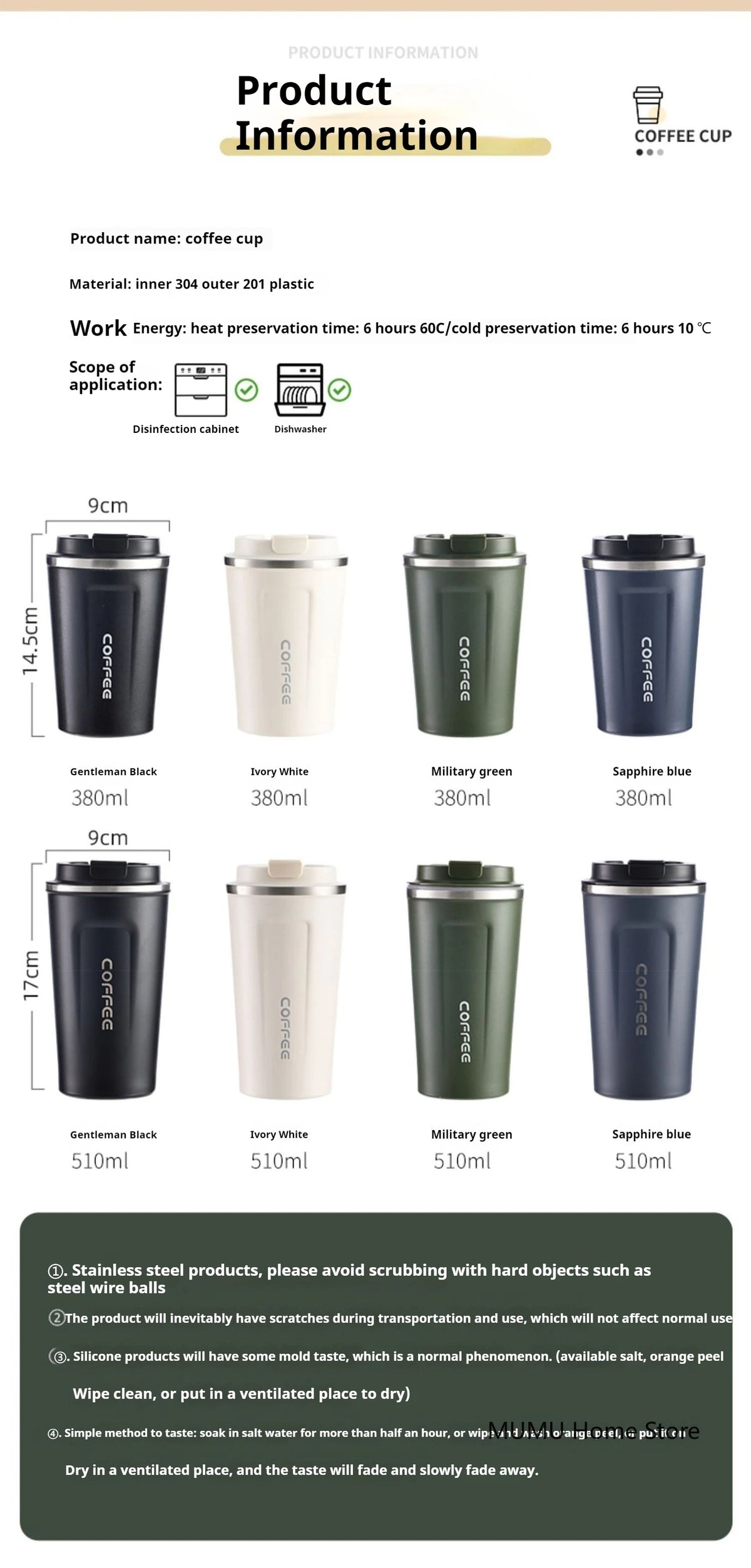 Insulated Stainless Steel Travel Coffee Mug and Car Tumbler