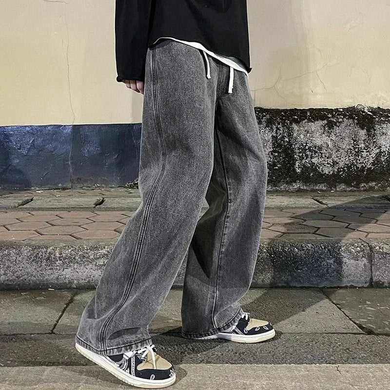 Zyvomart Men's Streetwear Loose Straight Wide Leg Jeans Korean Style Fashion