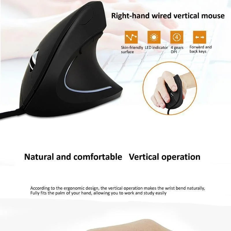 Zyvomart Ergonomic Vertical RGB Wired Gaming Mouse 3200DPI Optical Wrist Protector