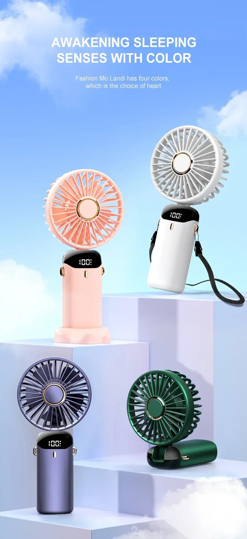 Zyvomart 5-Speed Foldable Neck Hanging Mini Fan with LED Display Screen