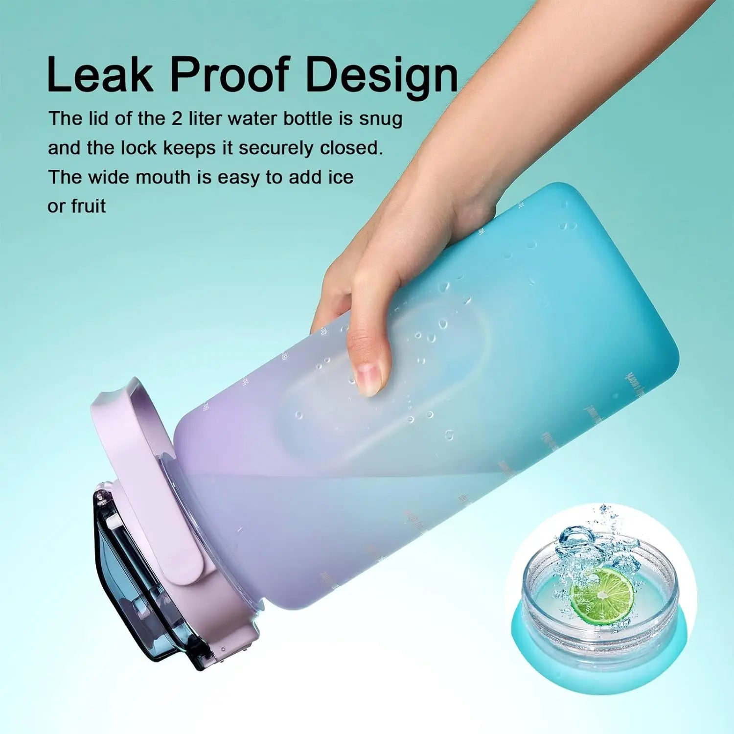 2L Large Capacity Sports Water Bottle with Straw and Time Marker