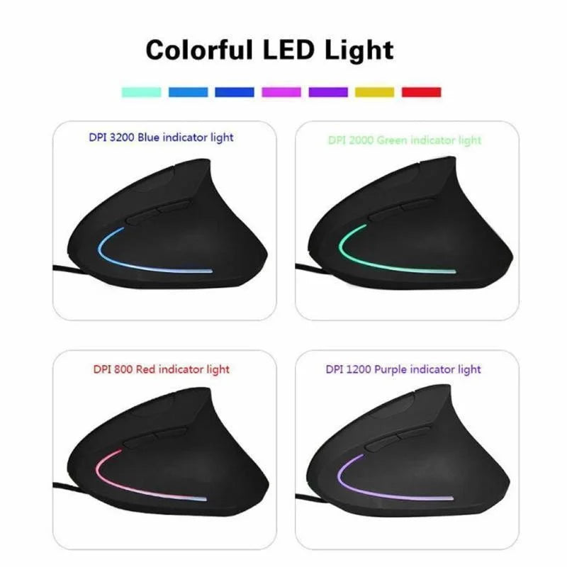 Zyvomart Ergonomic Vertical RGB Wired Gaming Mouse 3200DPI Optical Wrist Protector