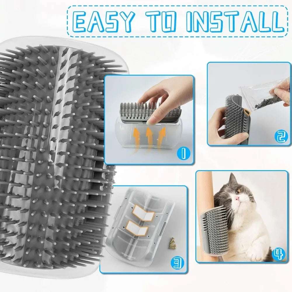 Zyvomart Cat Corner Scratcher Self Groomer with Catnip - Wall Corner Massage Comb & Hair Grooming Brush
