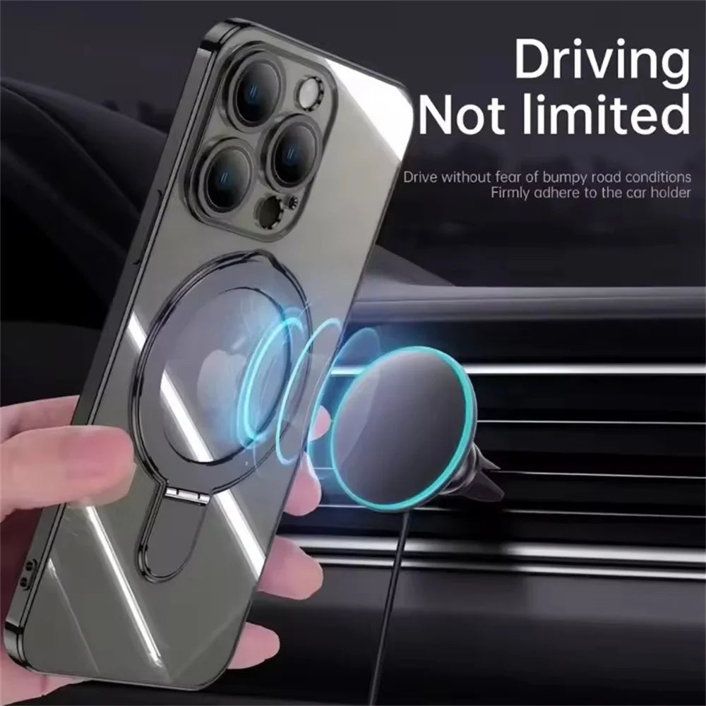 Clear Acrylic Magnetic Stand Case for iPhone 11-17 Pro Max