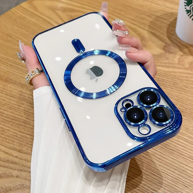 Luxury Plating Magnetic Case for iPhone 11-17 Pro Max with Lens Protector