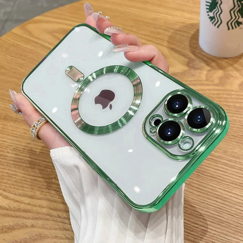 Luxury Plating Magnetic Case for iPhone 11-17 Pro Max with Lens Protector