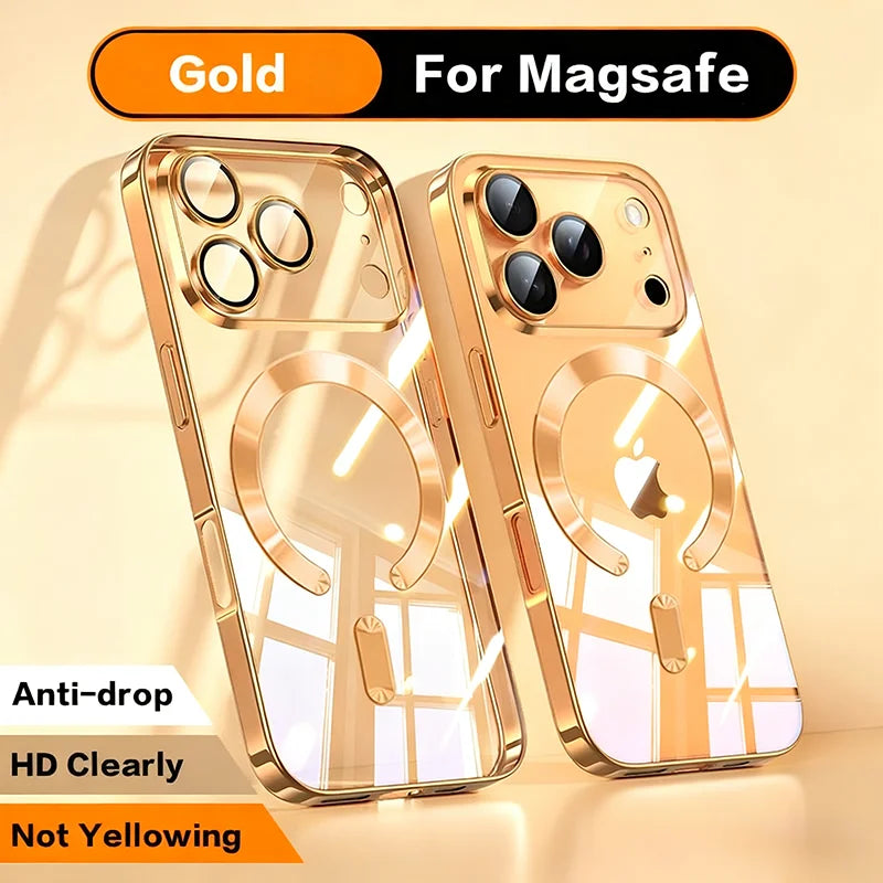 Zyvomart Luxury Orange Plating Magnetic Clear Case with Wireless Charging for iPhone