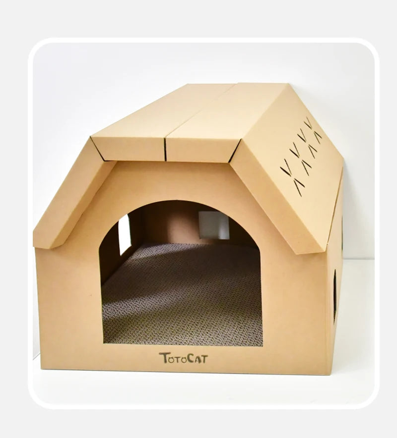 Zyvomart Indoor Cardboard Cat Scratcher Lounge & Paper Cat House with Scratch Pads