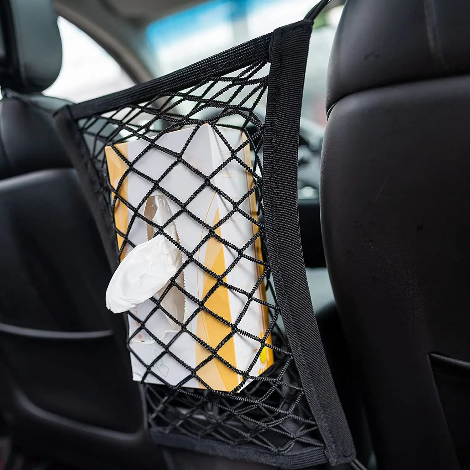 Zyvomart 3-Layer Elastic Mesh Car Storage Net Bag - Auto Interior Seat Organizer & Pet Barrier