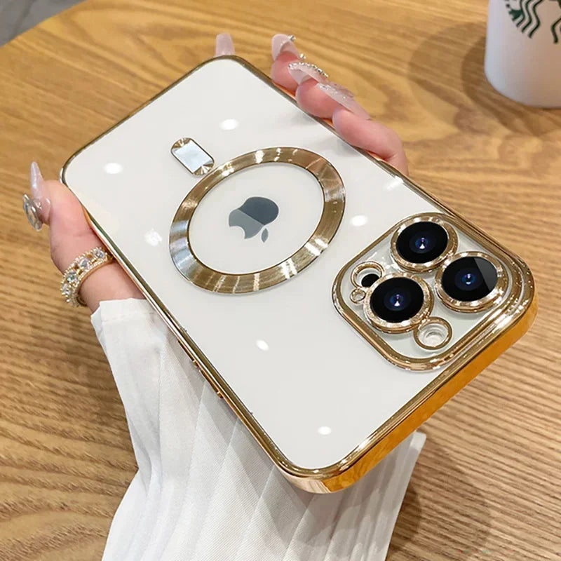 Luxury Plating Magnetic Case for iPhone 11-17 Pro Max with Lens Protector