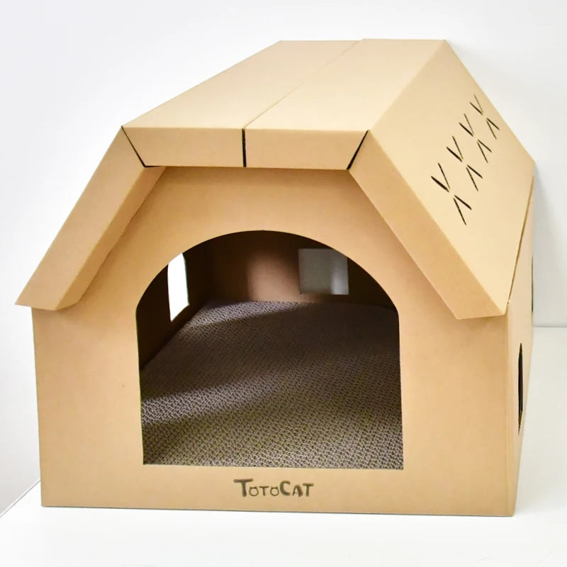 Zyvomart Indoor Cardboard Cat Scratcher Lounge & Paper Cat House with Scratch Pads