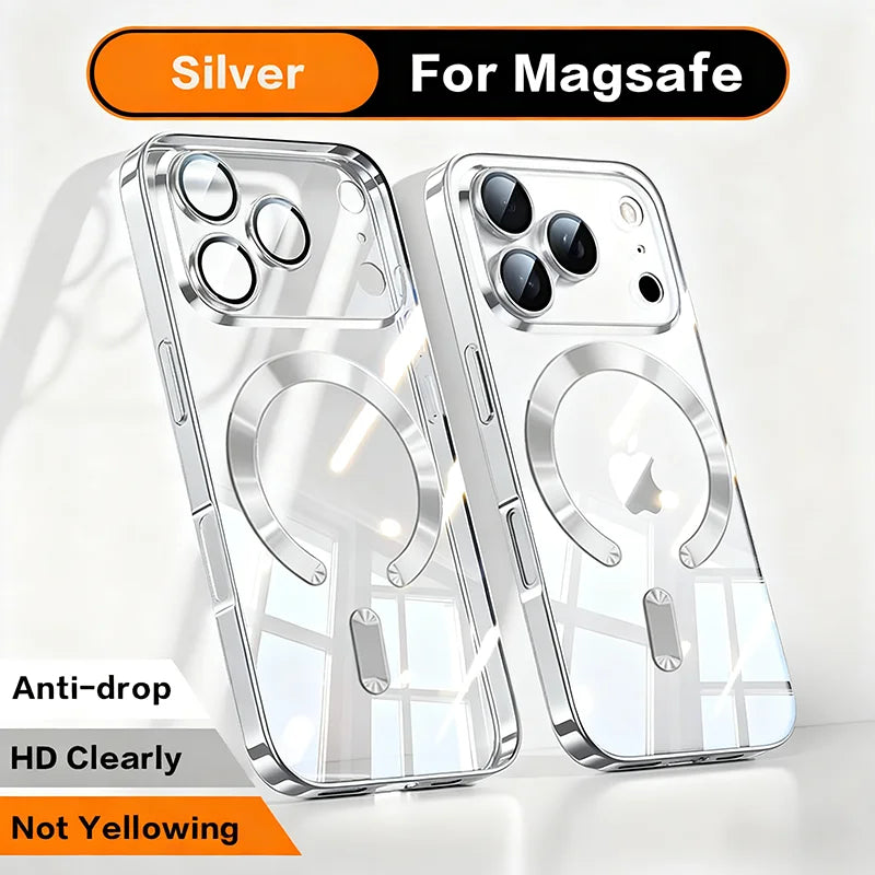 Zyvomart Luxury Orange Plating Magnetic Clear Case with Wireless Charging for iPhone