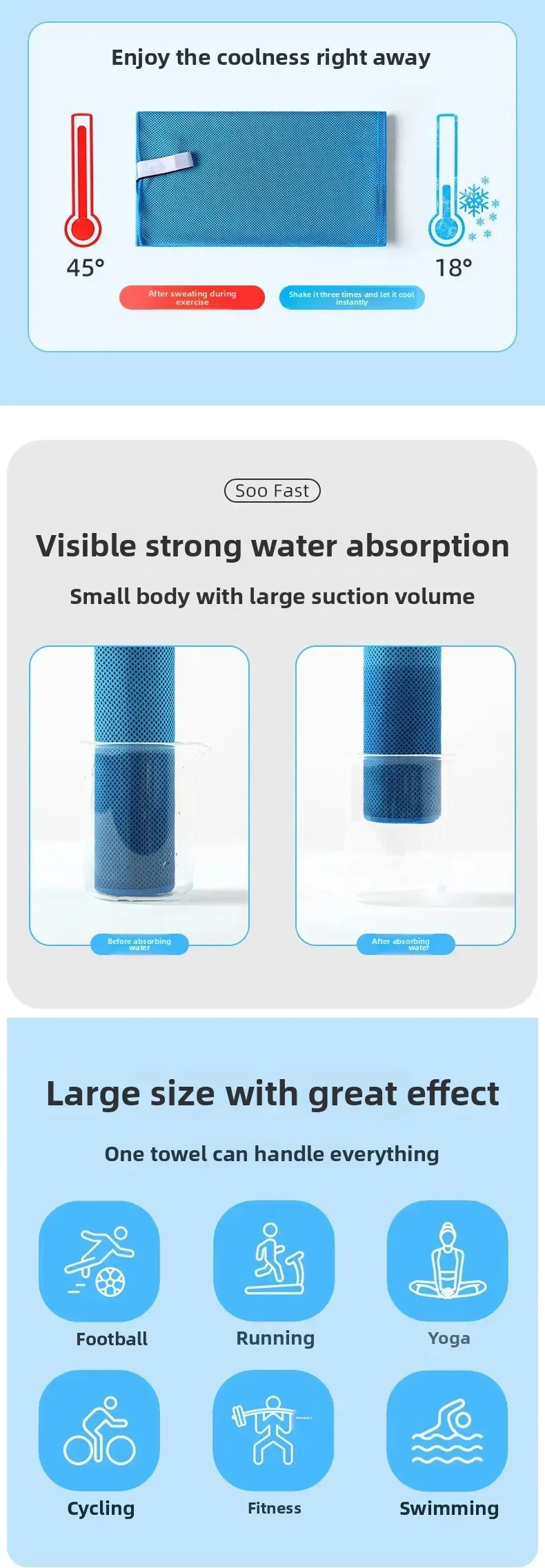 Zyvomart 30×80cm Portable Quick Dry Ice Towel with Bottle Mount Holder